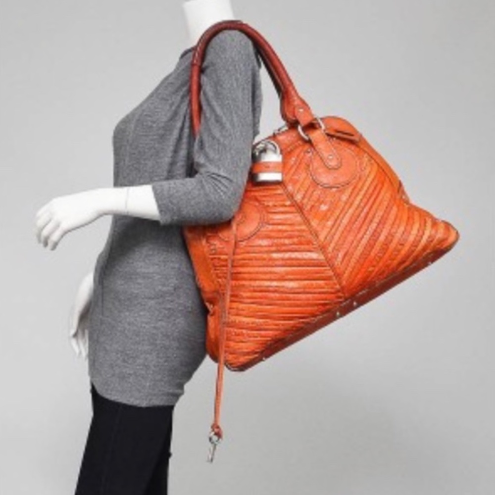 Chloe Orange Leather And Python Large Dome Padding - image 2